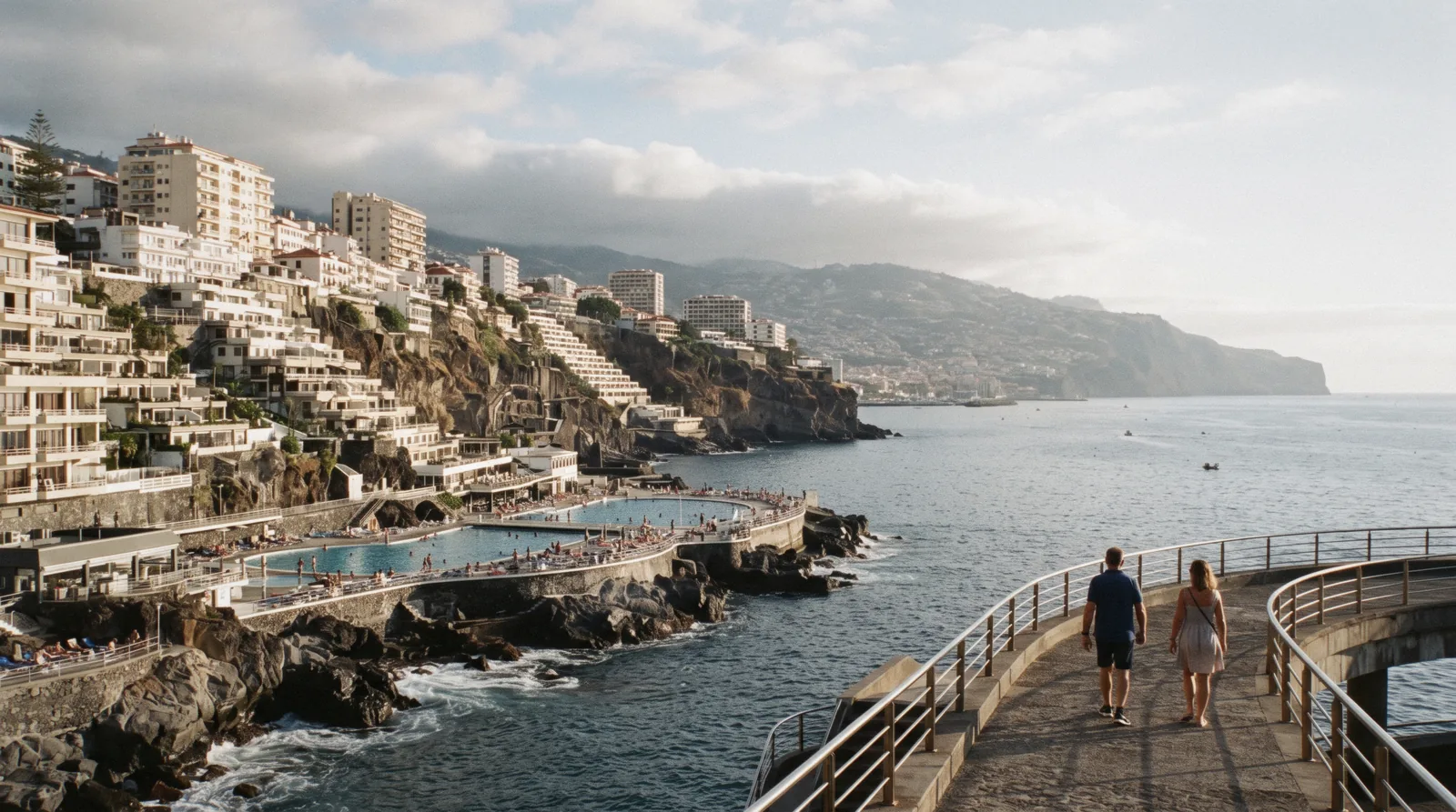 Seafront hotel terraces above the Atlantic in Funchal, Madeira, illustrating madeira hotels