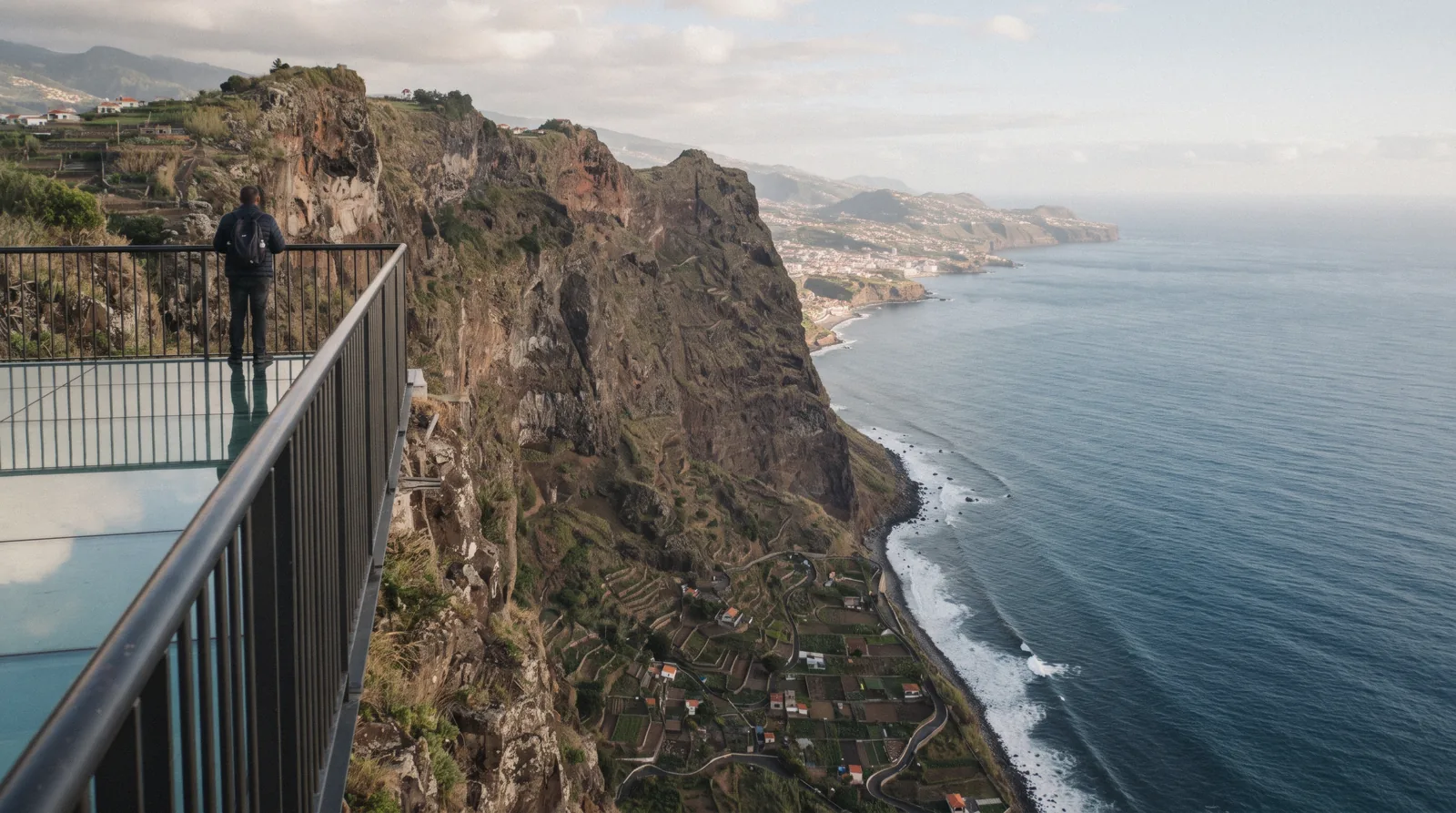Cabo Girão Skywalk glass platform on the sea cliff at Cabo Girão, Madeira, Portugal