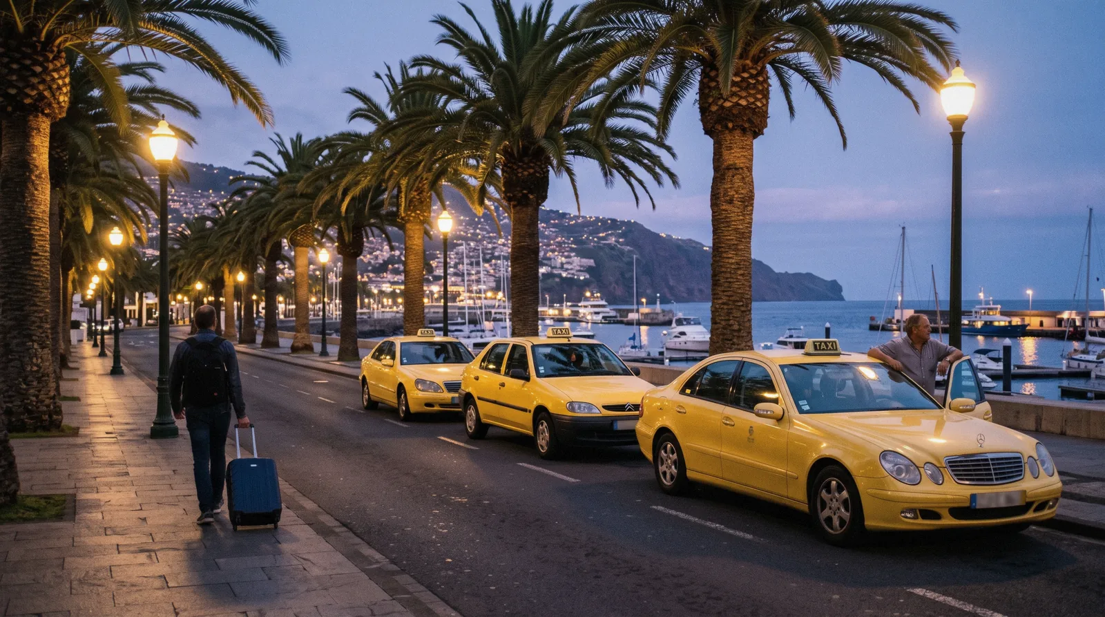 A Madeira taxi waiting on a Funchal street, a plain guide to Madeira taxi prices and meter fares